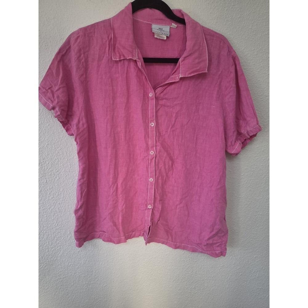 Hot Cotton Marc Ware Women Linen Blouse S Pink Collared Top Shirt Vintage